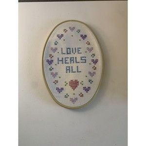 Cross stitch completed finished hand made “Love Heals All”